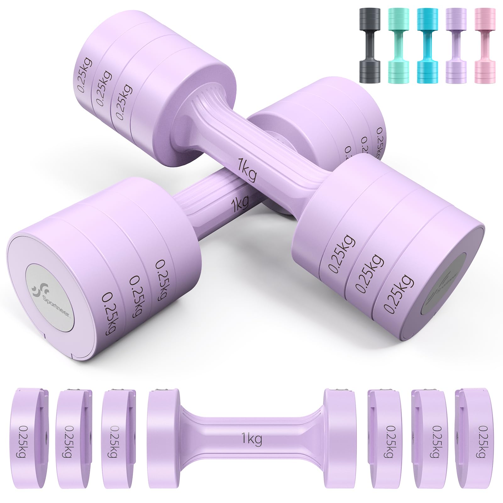 Sportneer Adjustable Dumbbells Set | 2kg-5kg Pair for Women | Sky Blue