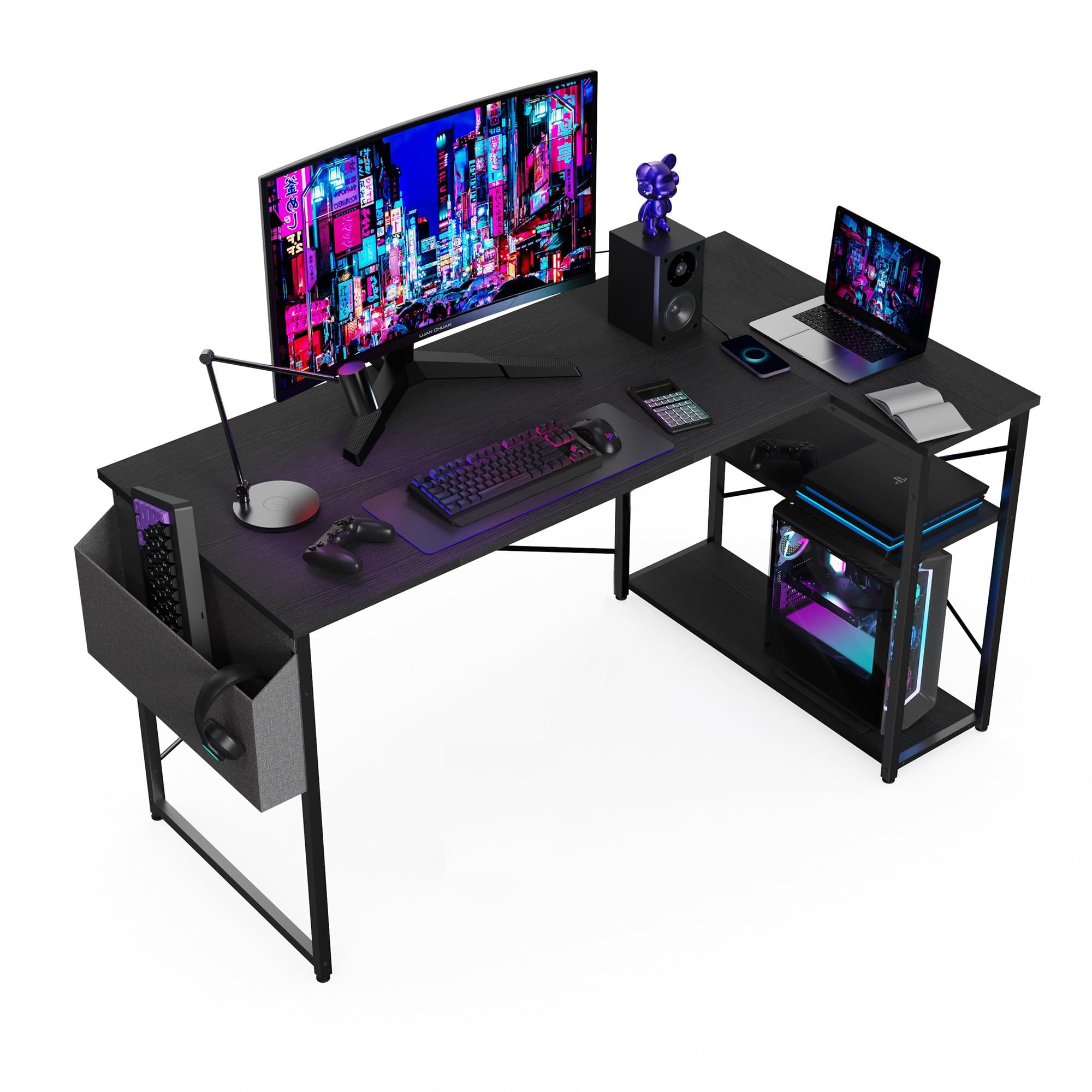 BEXEVUE L-Shaped Gaming Desk – 120x70cm Computer Table with Shelves