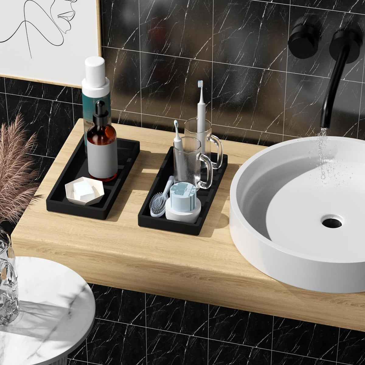 2 Piece Bathroom Tray Black, 20 × 10× 2 cm - image 2