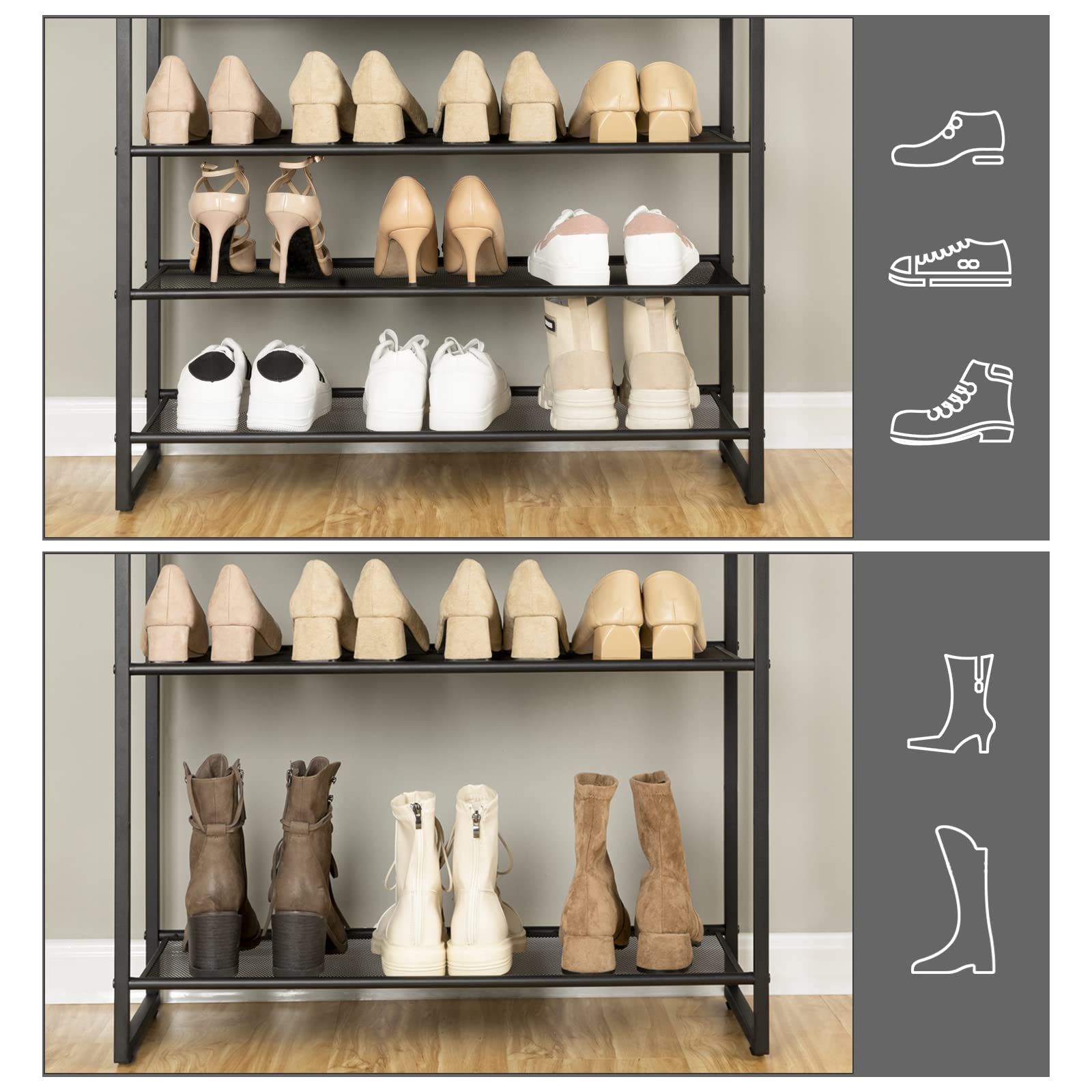 HOOBRO 10-Tier Shoe Rack – Rustic Brown Metal Organizer for 36 Pairs