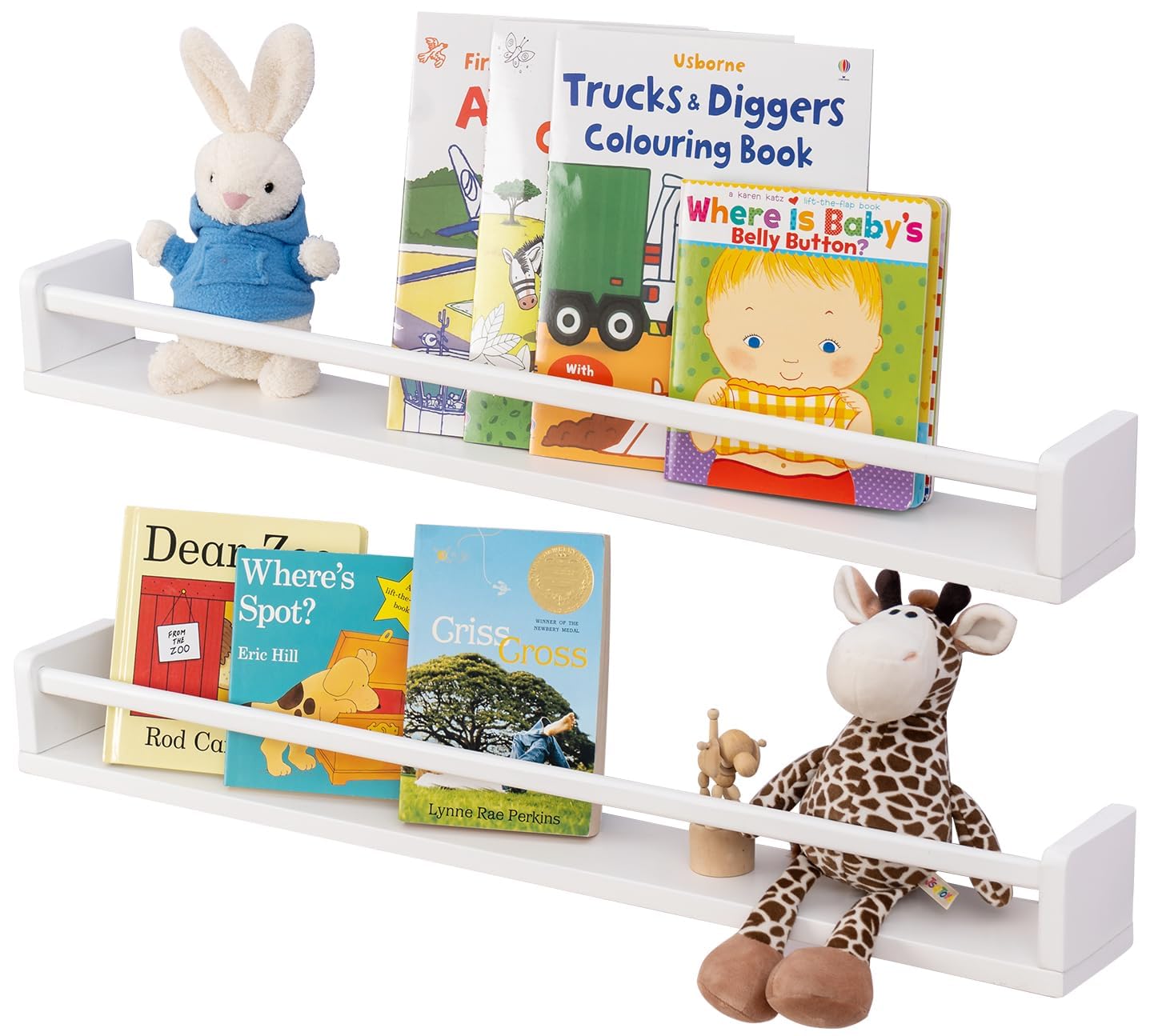 Gieanoo 80cm White Floating Nursery Bookshelves | Set of 2 Solid Wood