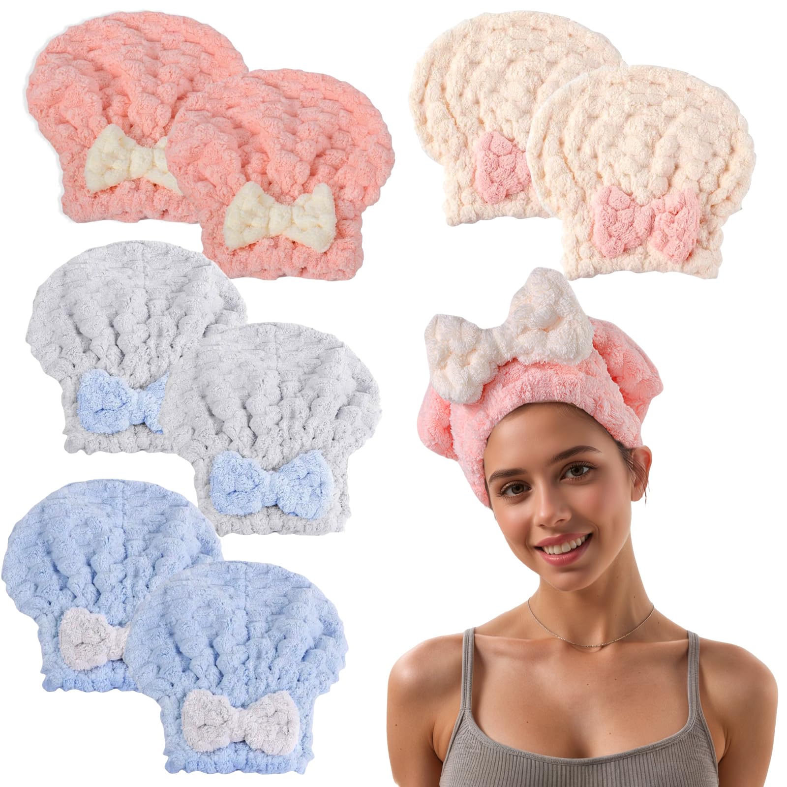 8-Pack Coral Fleece Hair Towel Wraps – Super Absorbent