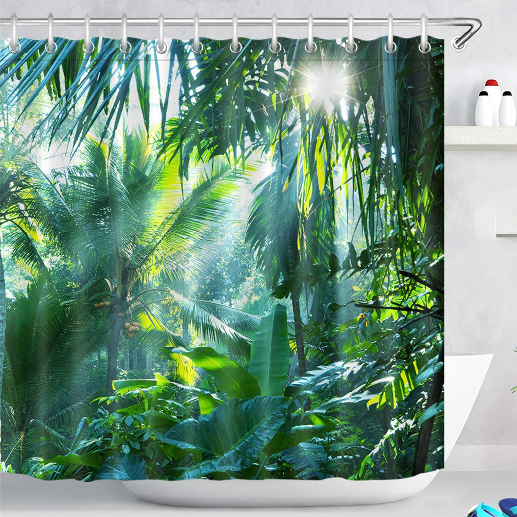 Extra Wide Tropical Banana Leaf Shower Curtain - 94x78 Inch