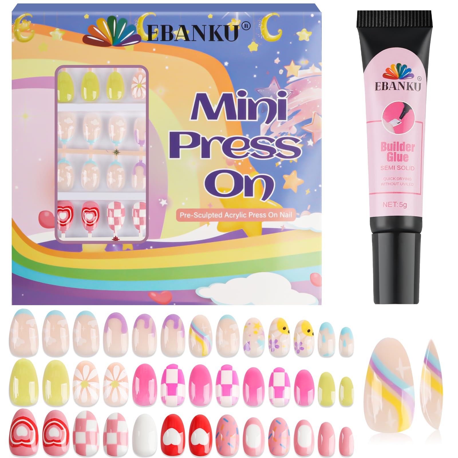 EBANKU 78Pcs Kids Press on Nails – Cute Flower Acrylic False Nail Kit for Girls