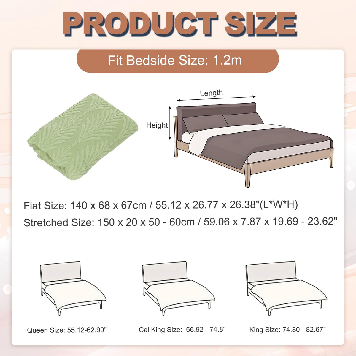 sourcing map Bed Headboard Slipcover, 150cm Jacquard Fabric Stretch Protector Covers, Dustproof Cover for Queen Size Headboard Bedroom Decor, Green - image 2