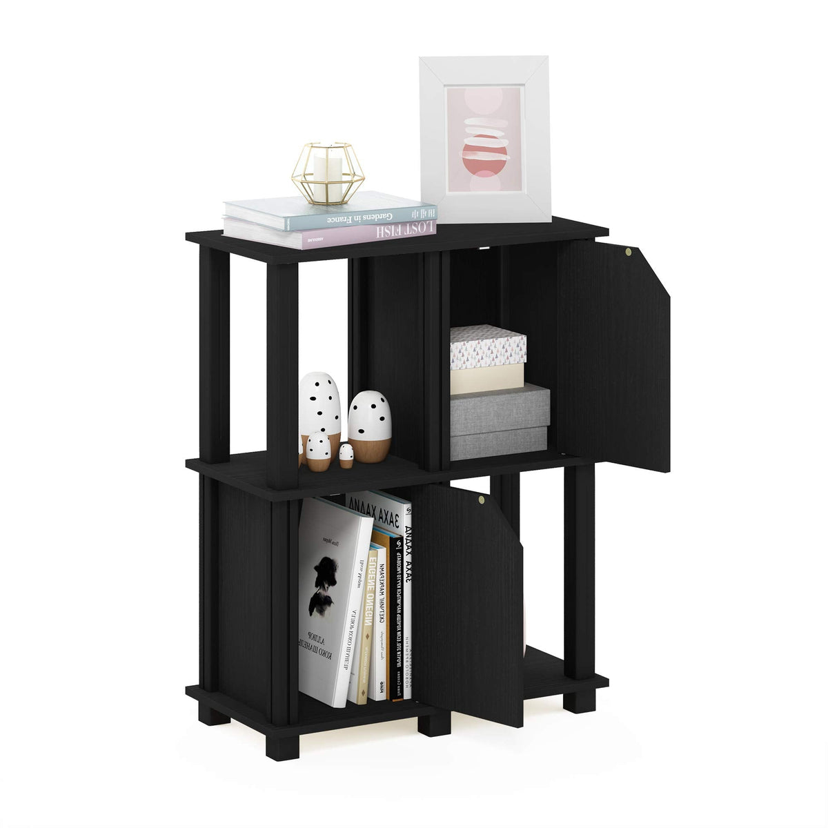 Furinno Brahms 3-Tier Storage Shelf with 2 Doors, Black Oak/Black - image 5