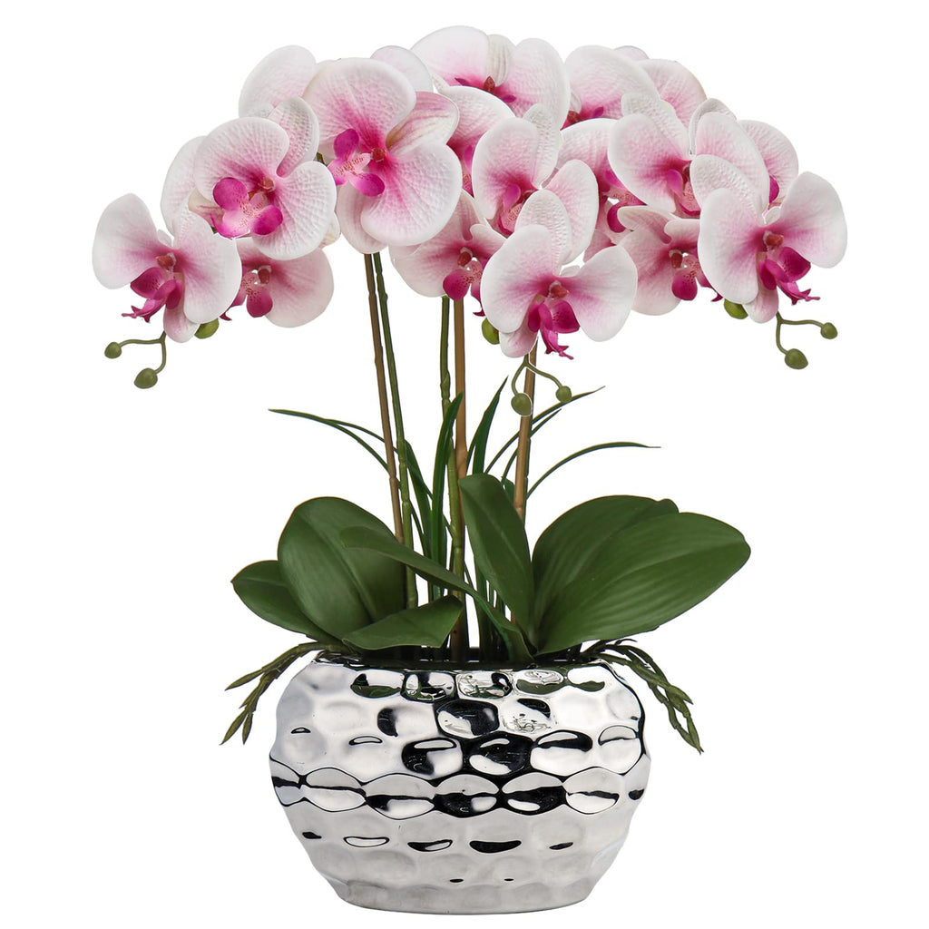 Briful 17" Real Touch Artificial Phalaenopsis Orchid in Silver Ceramic Pot