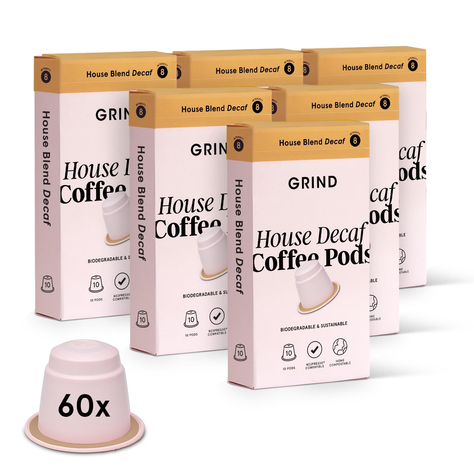 Grind Decaf House Coffee Pods – 60 Biodegradable Nespresso Capsules