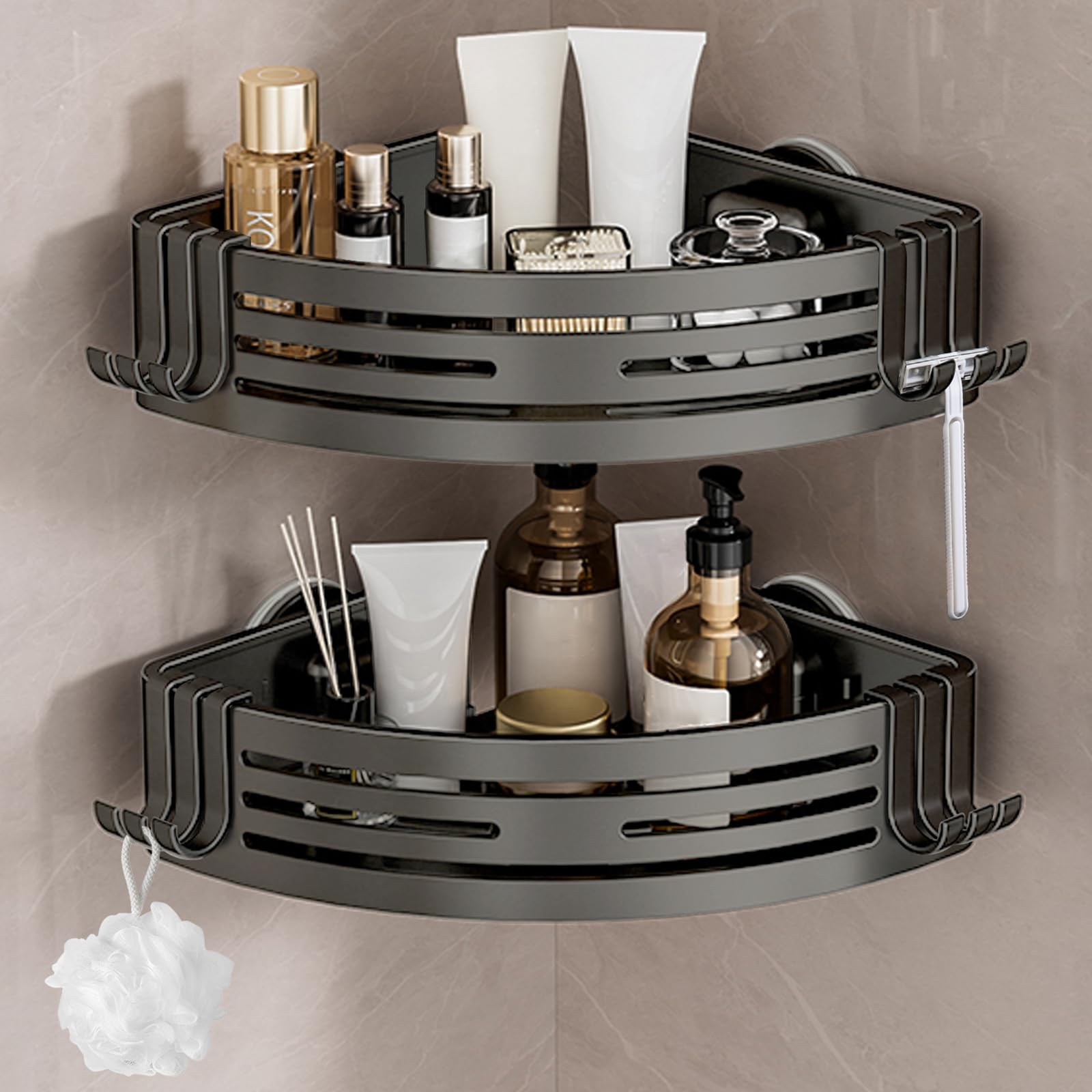 Lekesky Corner Shower Caddy Suction Cup | Aluminum No-Drill Shelf, 2-Pack