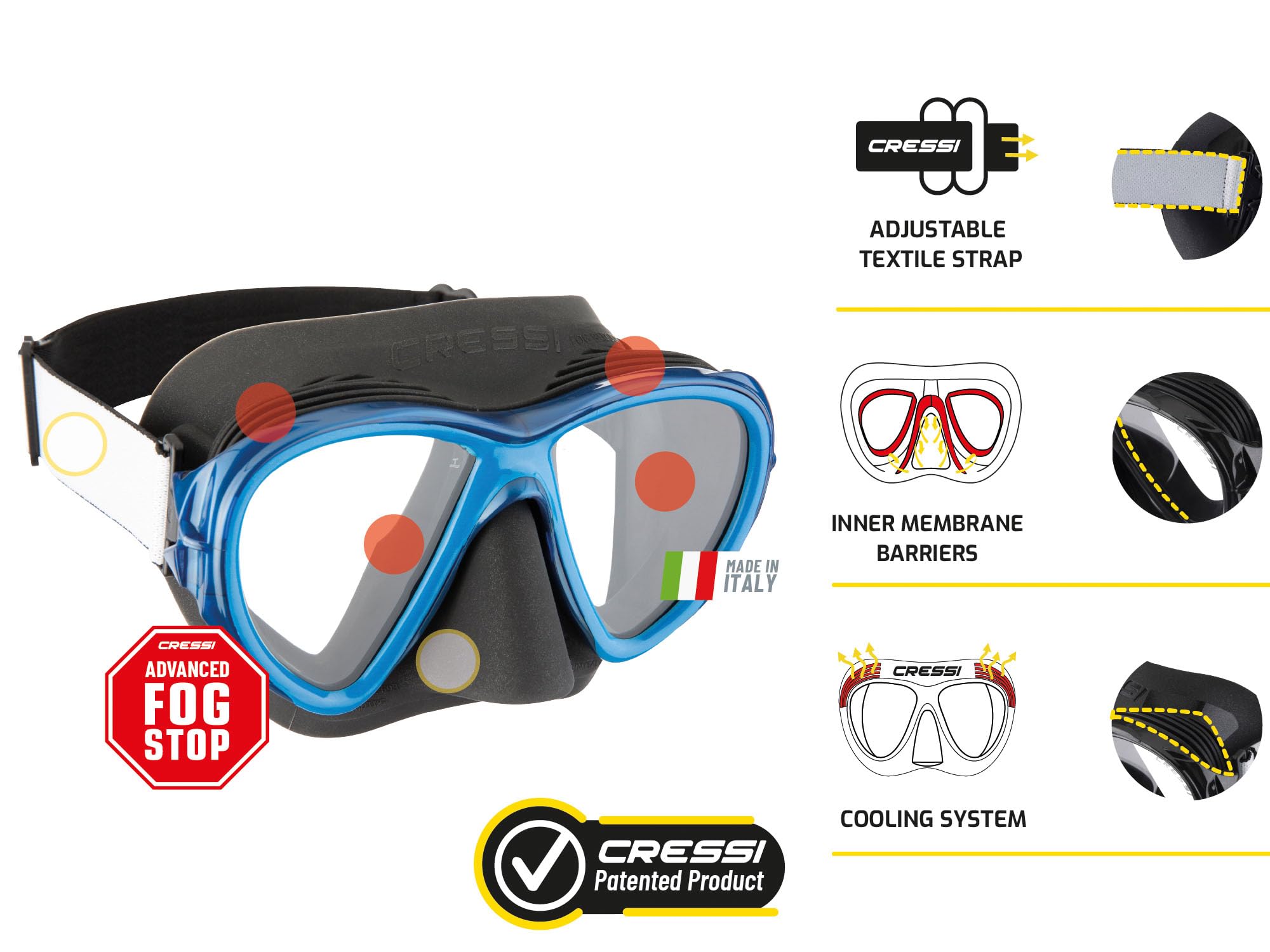 Cressi Fiji Snorkeling Mask – Anti-Fog System with Elastic Fabric Strap