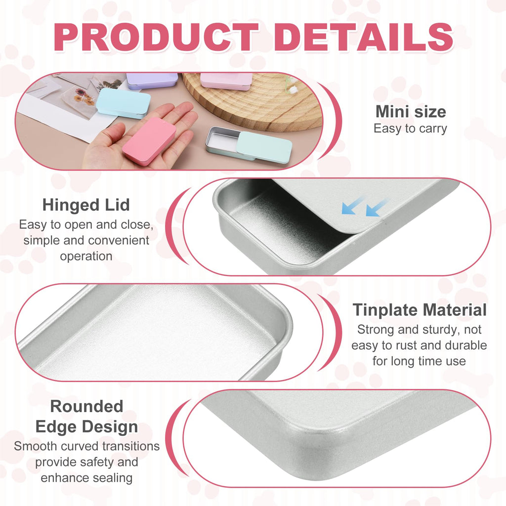 sourcing map 4 Pcs Metal Tin Box Container, 2.4x1.3x0.4 Slide Top Tin Containers Small Empty Rectangular Storage Box for Lip Balm Candies Jewelry - image 3