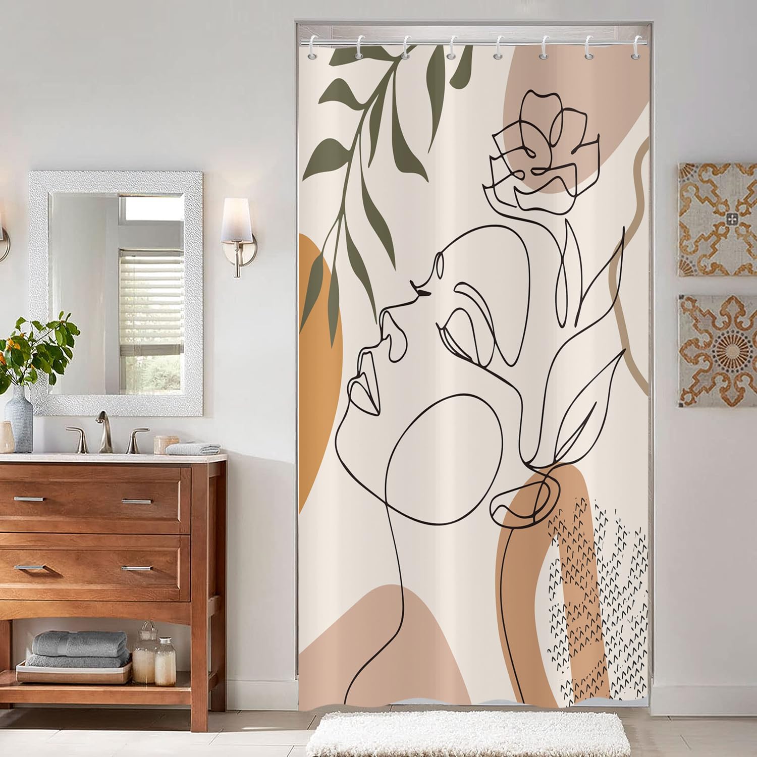 Jolof Store Boho Shower Curtain – Abstract Girl Face Polyester 120x180 cm