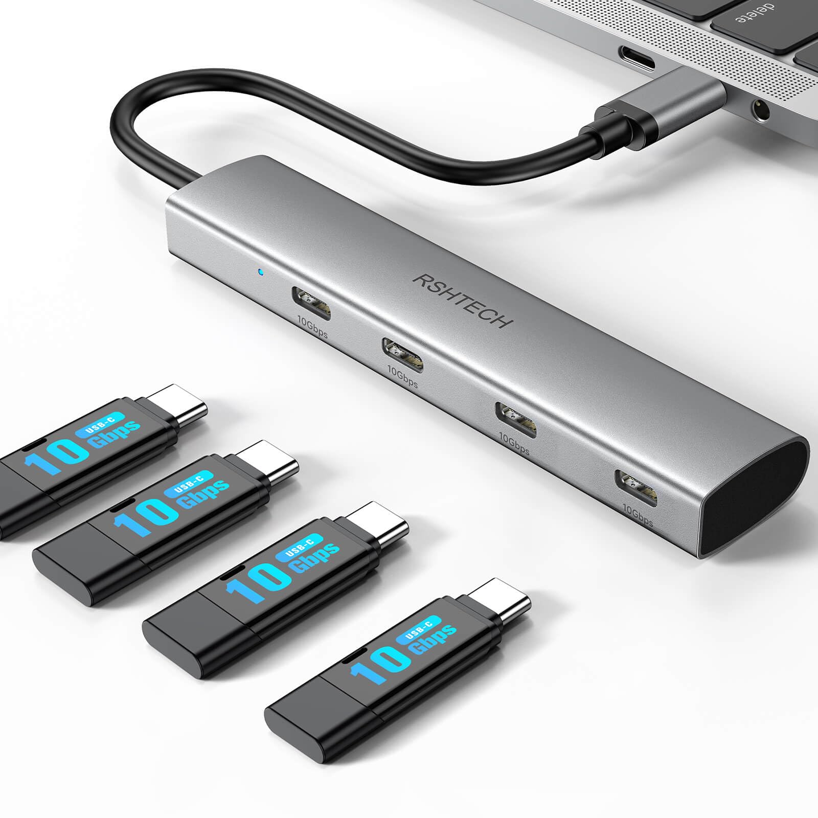 RSHTECH 10Gbps USB C Hub – 4 Port USB-C 3.2 Aluminum Multiport Adapter