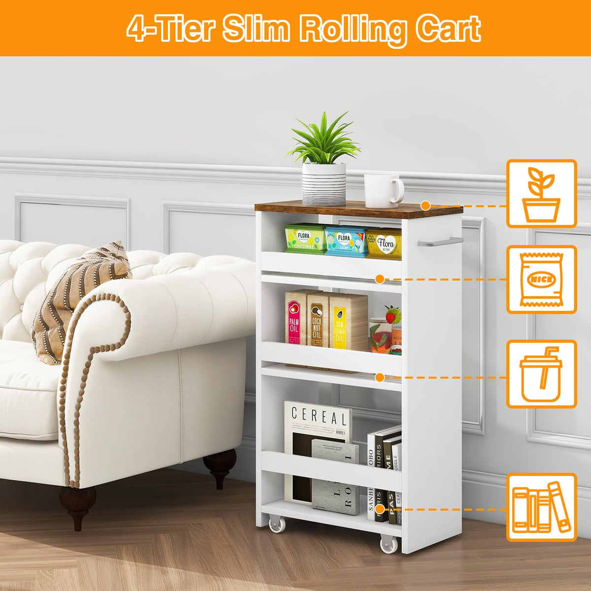 IBUYKE Slim Storage Cart Skinny Rolling Cart Utility Trolley WST005W-L - image 2