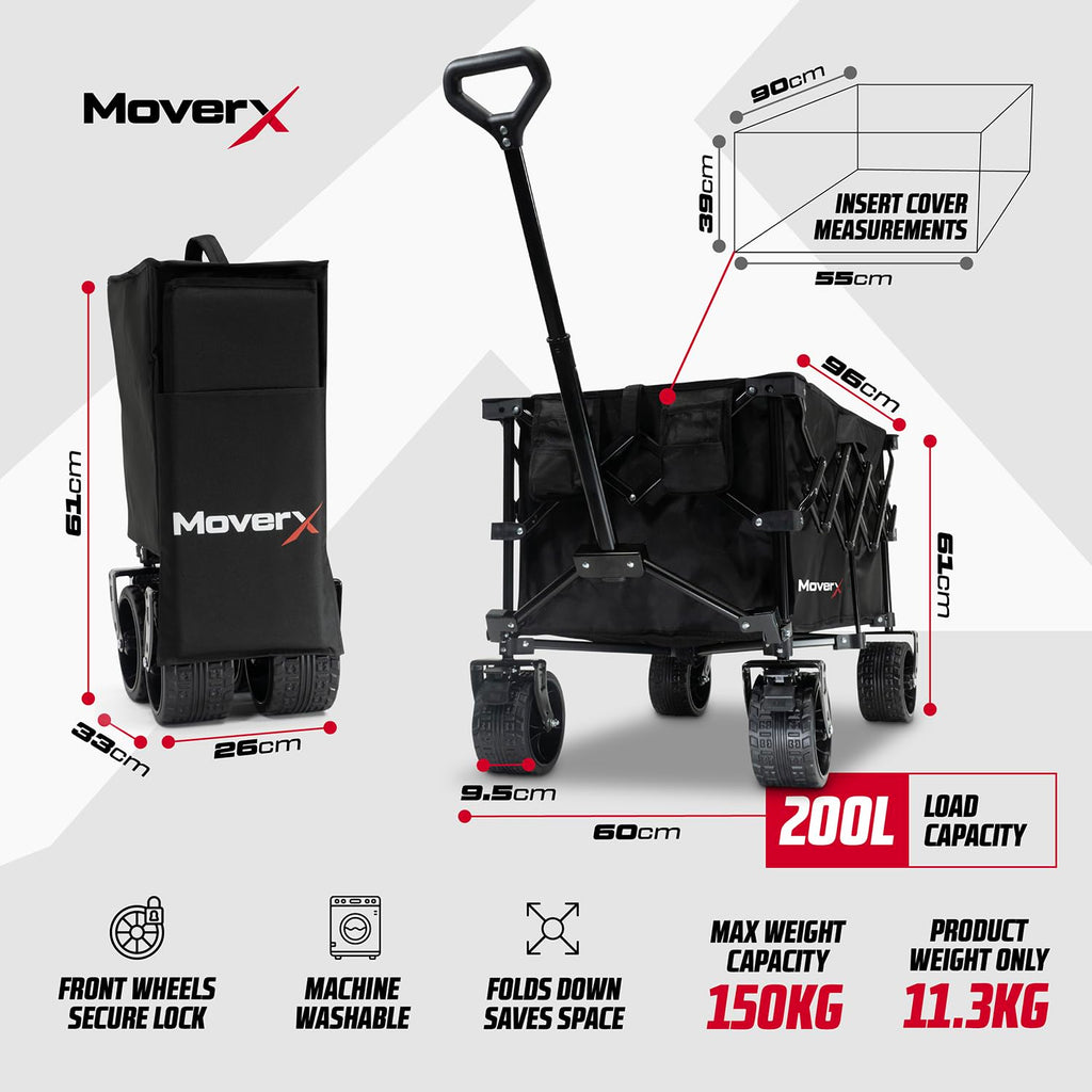 MoverX 200L Folding Wagon – All-Terrain Collapsible Festival Trolley