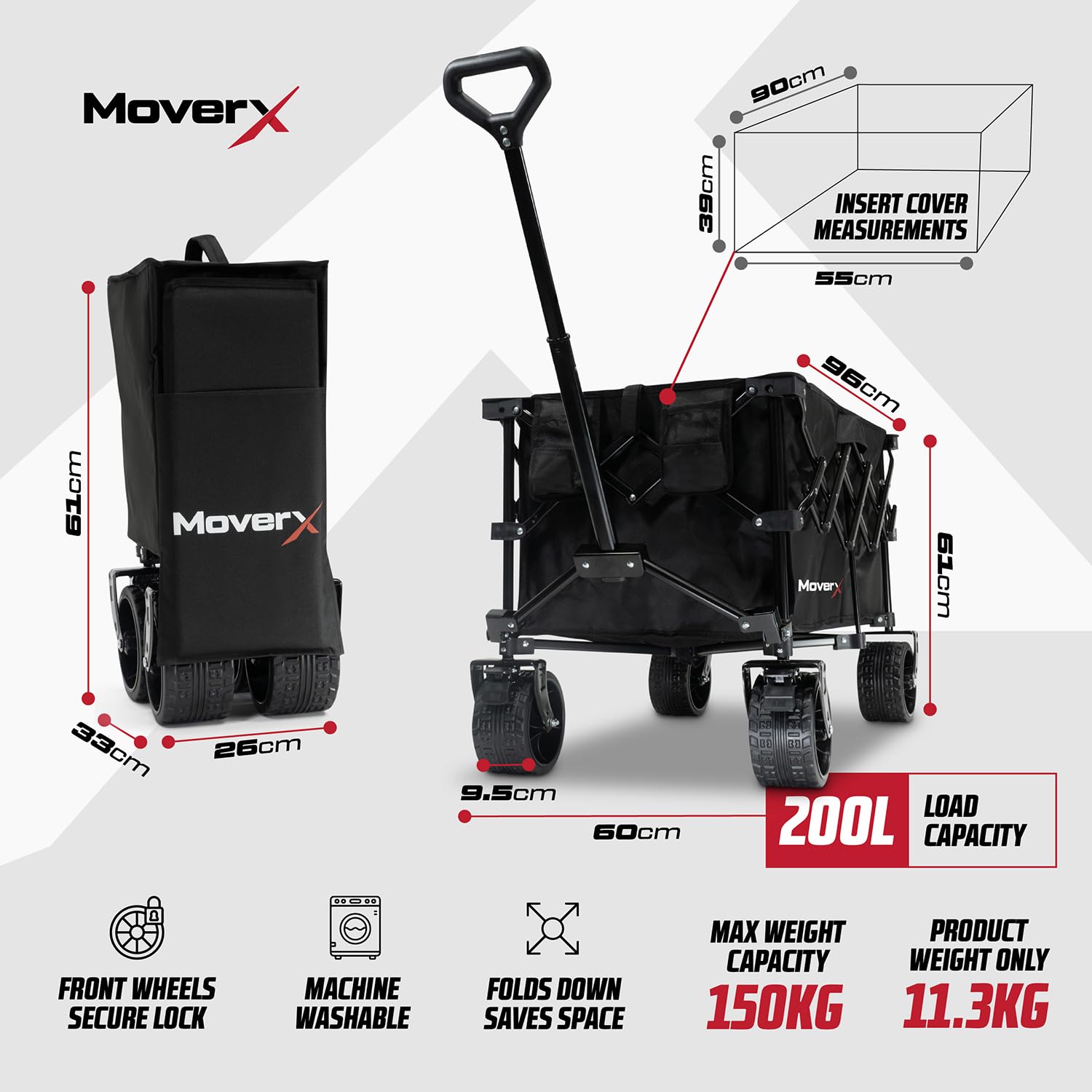 MoverX 200L Folding Wagon – All-Terrain Collapsible Festival Trolley