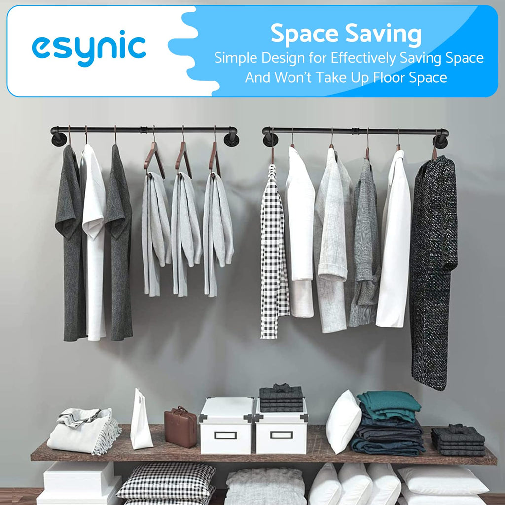 eSynic 60cm Black Industrial Wall Mounted Clothes Rail Heavy Duty - image 5