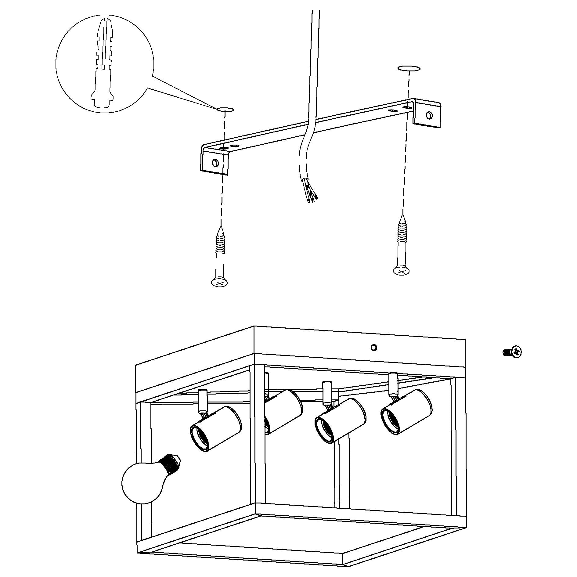 Eglo Silentina 4-Light Flush Ceiling Lamp | Black Steel Industrial Design