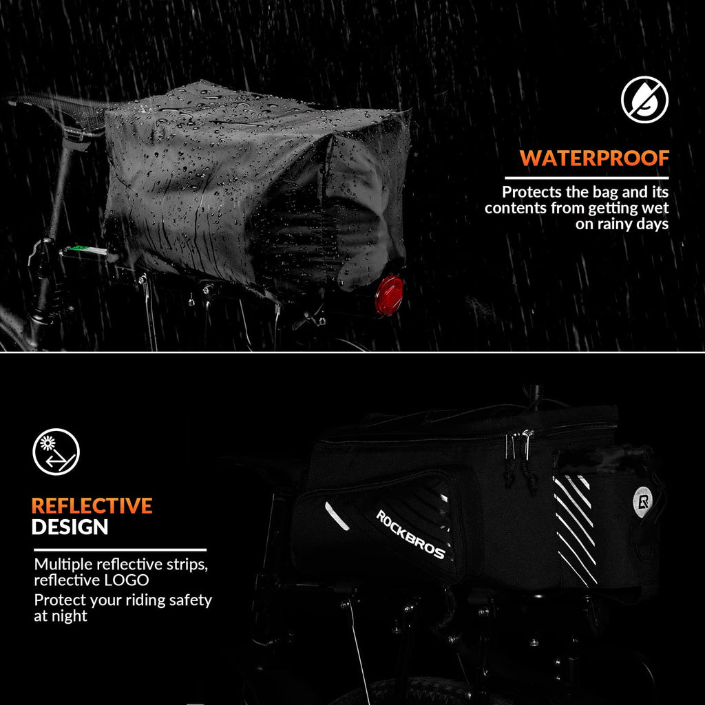ROCKBROS Bike Pannier Bag | 12L Expandable Rear Seat Trunk with Rain Cover
