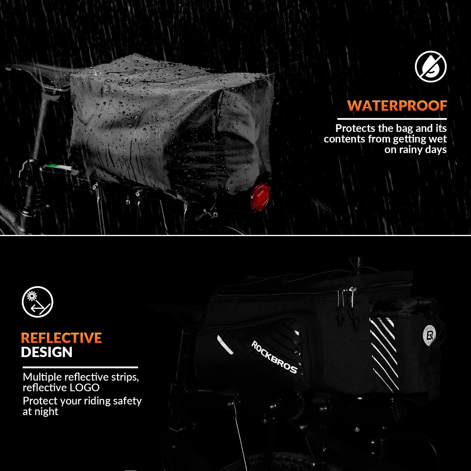 ROCKBROS Bike Pannier Bag | 12L Expandable Rear Seat Trunk with Rain Cover