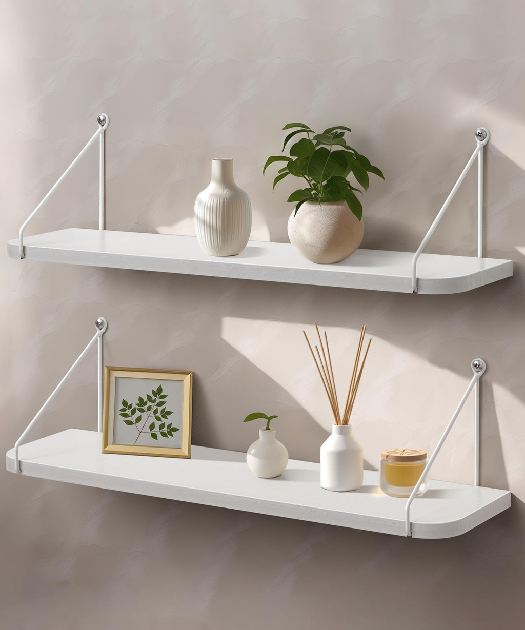 Afuly 24 Inch White Floating Shelves | Modern MDF Wall Storage - Set of 2
