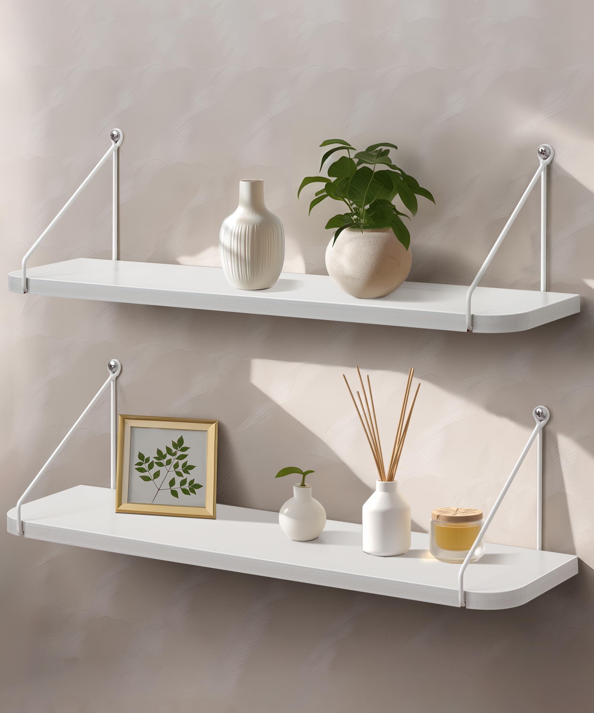 Afuly 24 Inch White Floating Shelves | Modern MDF Wall Storage - Set of 2