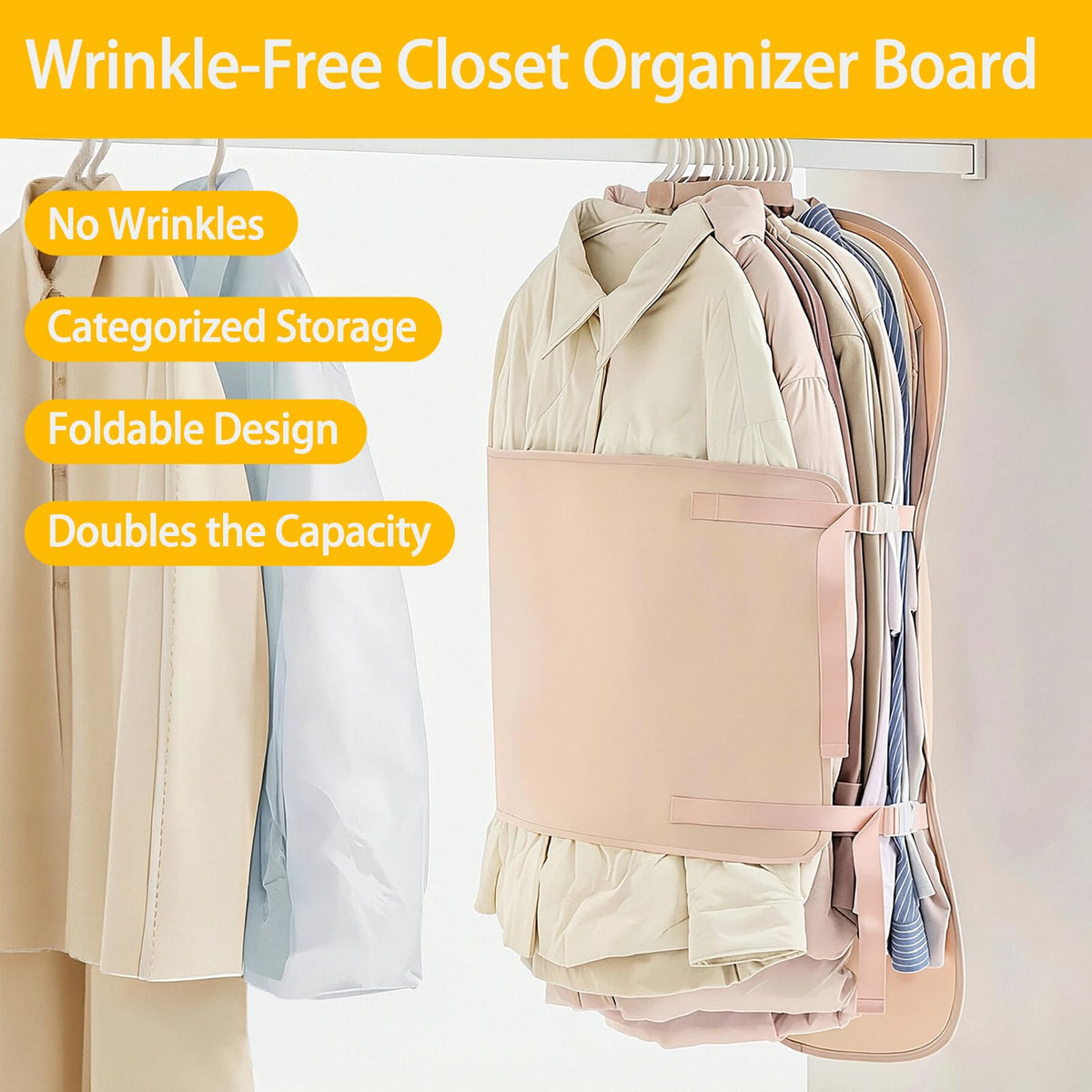 3 PCs Jacket Garment Bag with Self Compression Strap Pink Closet Organiser Space Saver - image 4