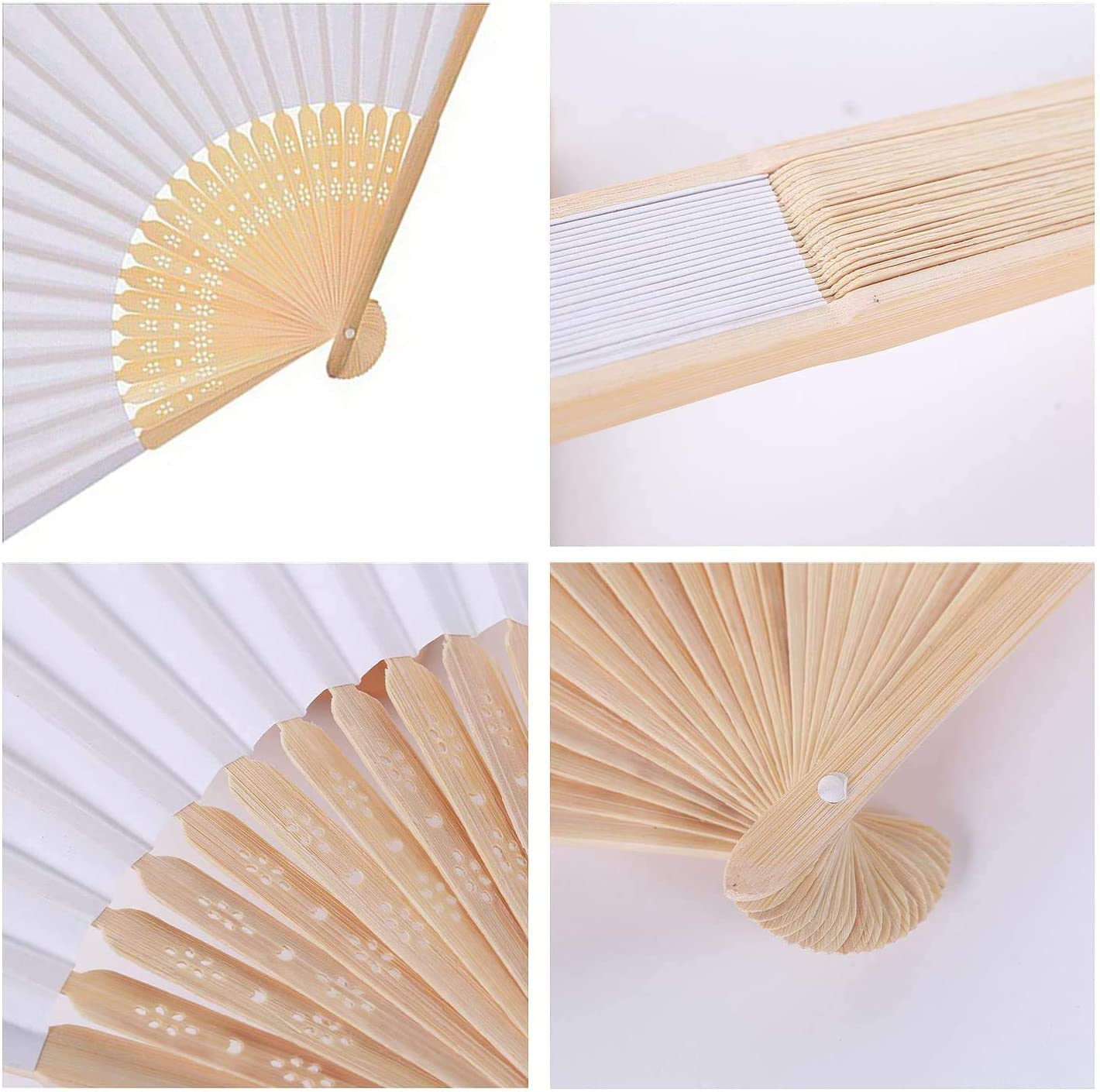 iZoeL White Folding Hand Fans - 60 Pack Bamboo Paper Wedding Favors
