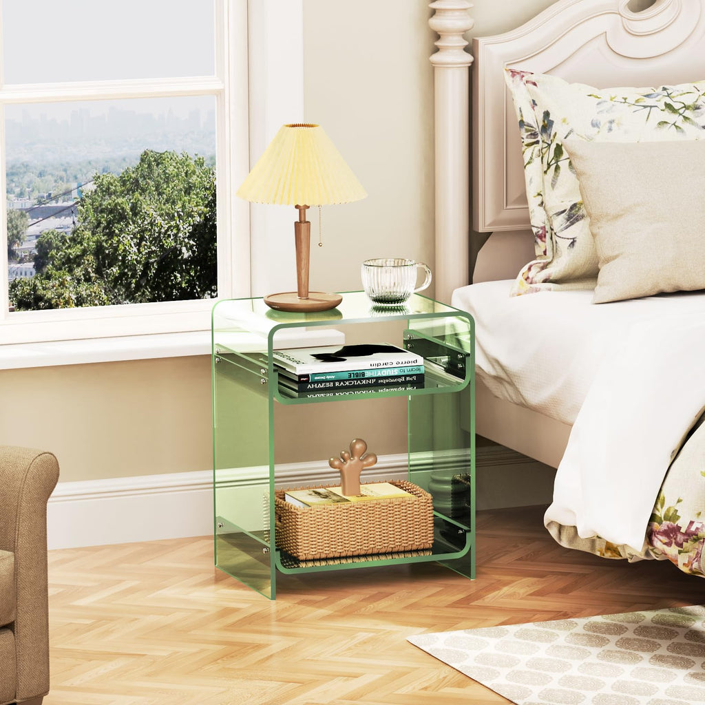 Acrylic End Table with Storage Shelf, Clear Side Table, Record Player Table, Nightstand, 15.7x19.7x11.8 Green, 40×30×50 cm - image 4