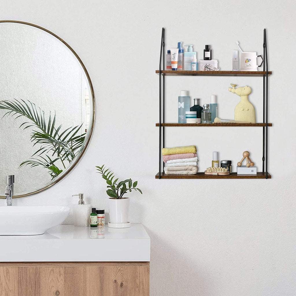 IBUYKE 3-Tier Rustic Floating Shelves | Wooden Wall Storage Unit, 60cm