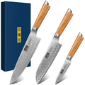 HOSHANHO 3-Piece Damascus Steel Kitchen Knife Set | Chef, Santoku, Paring