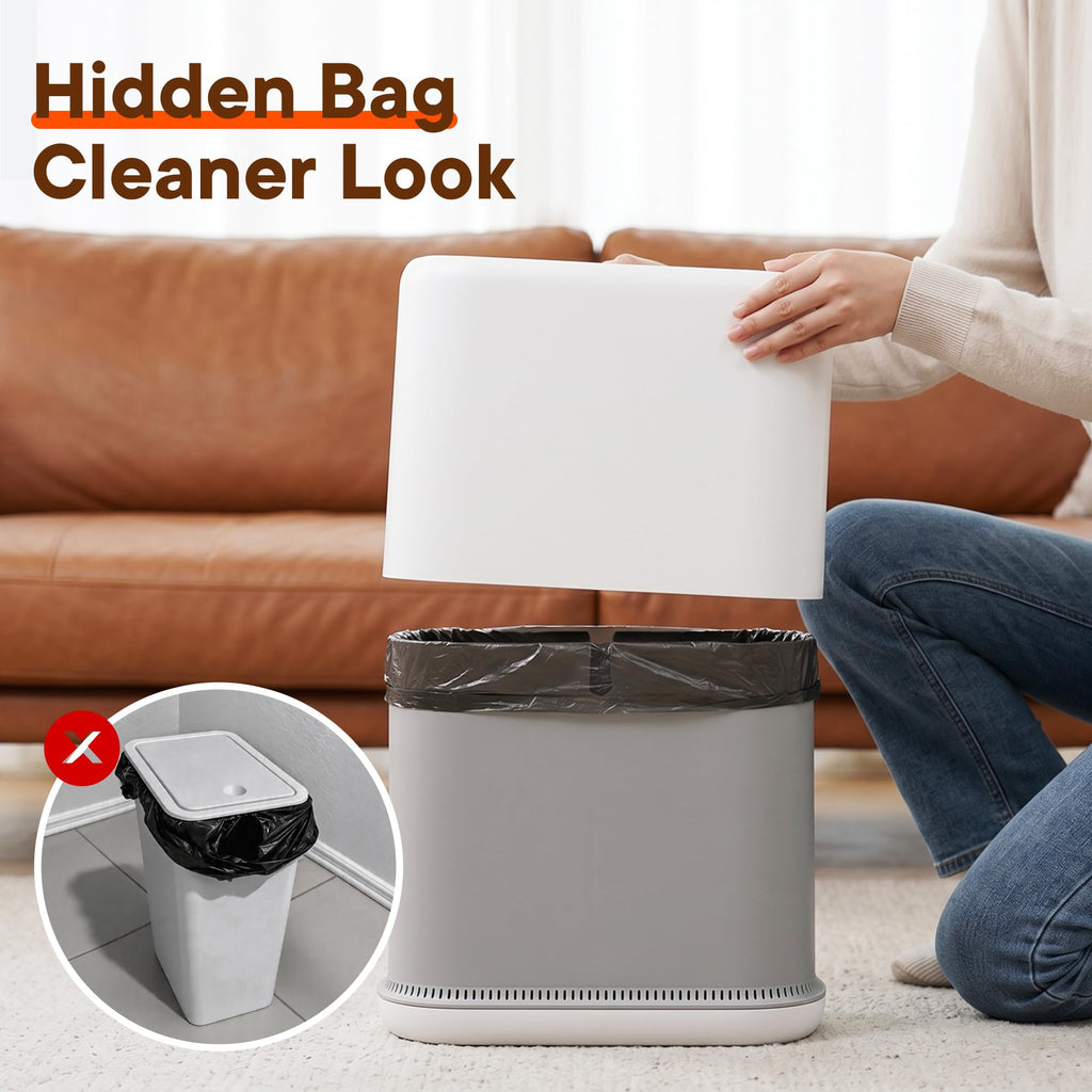 TidyTale Bathroom Trash Can with Lid, Small Slim Garbage Bin with Inner Bucket, Dog Proof Press Top Lid Narrow Wastebasket, Hidden Bag Design - image 3
