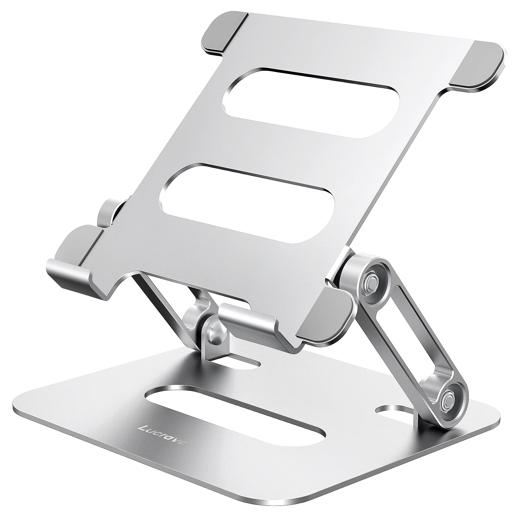 Lucrave Adjustable Aluminum Tablet Stand – Foldable Desk Holder, Silver