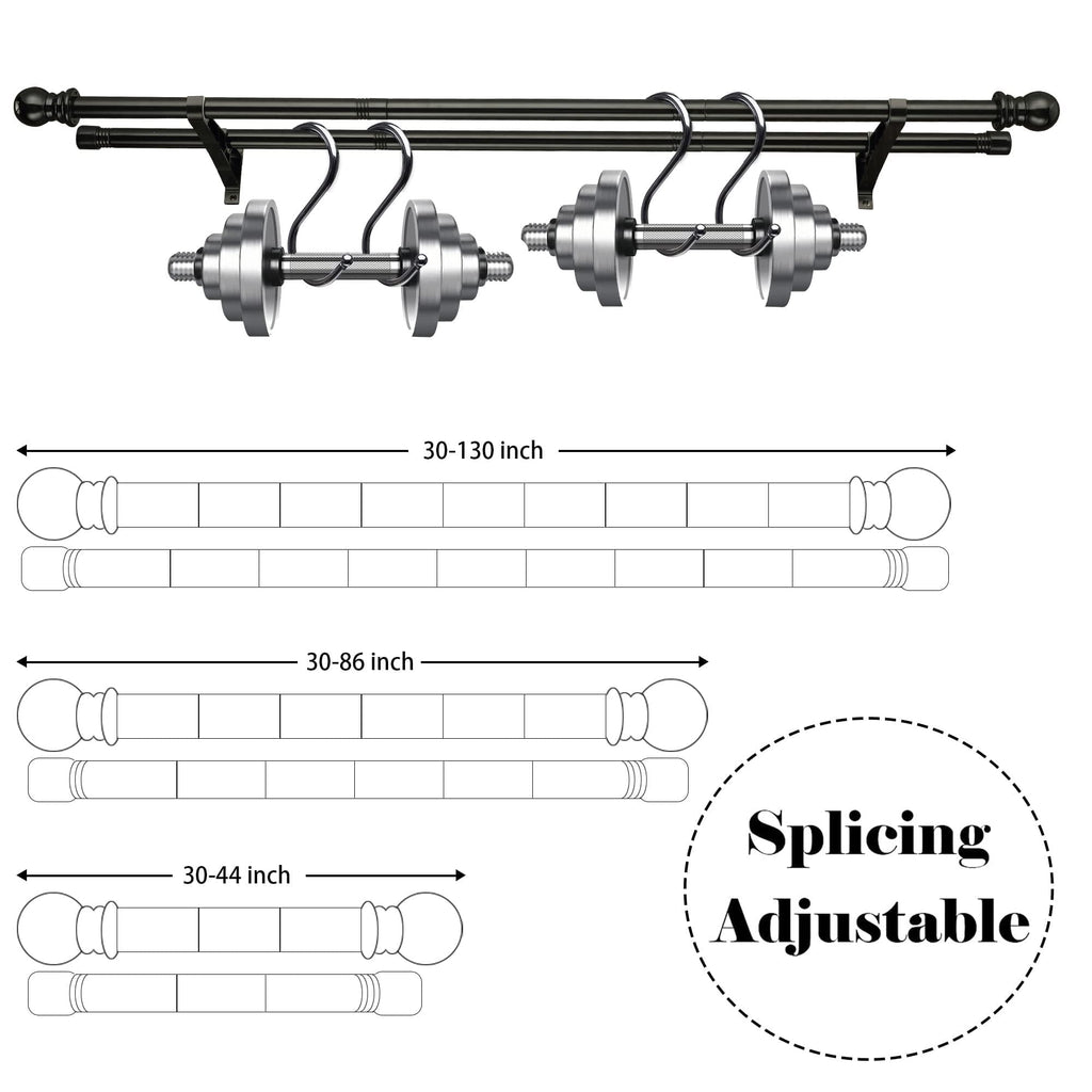 Harrms Double Curtain Rod – Black Metal Extendable Pole, 76-332cm