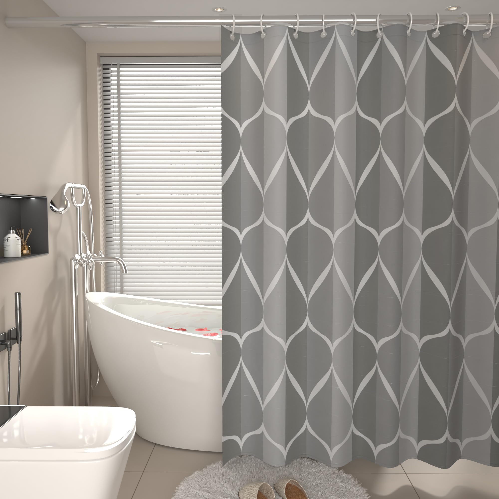 AwmnSrman Grey Polyester Shower Curtain - Waterproof & Quick-Dry 200x200cm