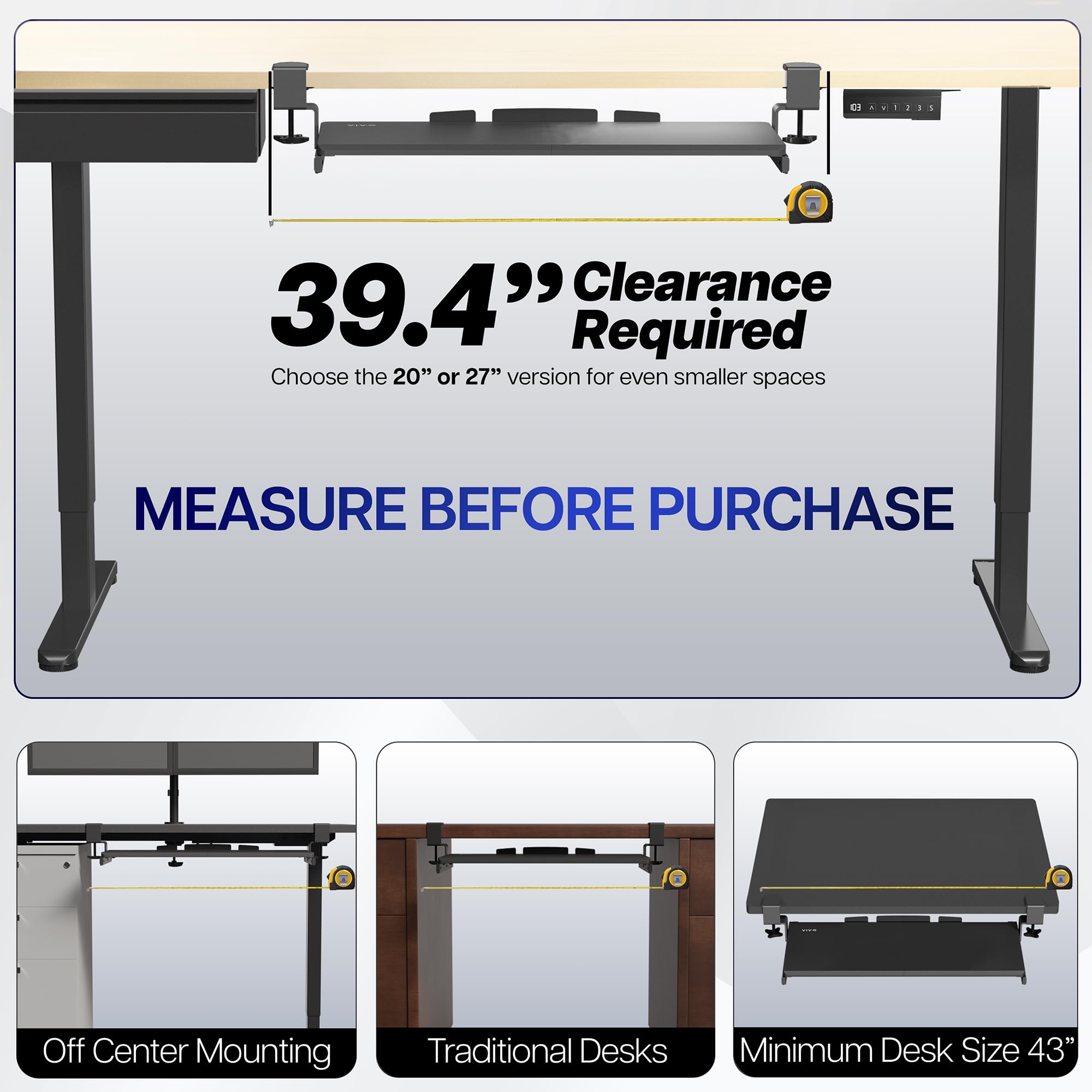 VIVO Extra Long Under Desk Keyboard Tray | 86cm Clamp-On Slide-Out Mount