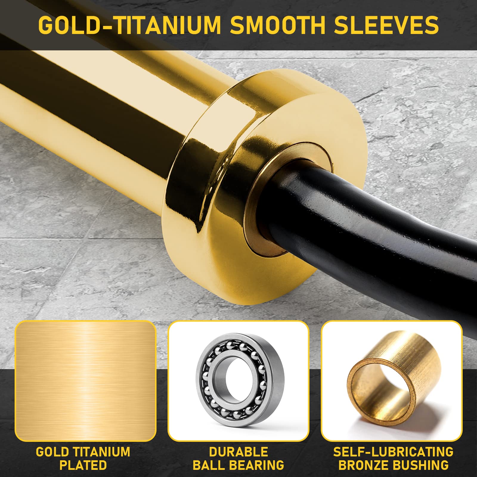 PhysKcal 1.2m Super EZ Curl Olympic Bar for 50mm Plates - Gold & Black