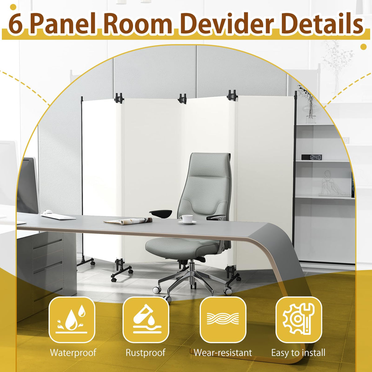 HIDODO 4 Panel Upgraded Room Divider with Wheels, 247cm W x 183cm H, Beige - image 5