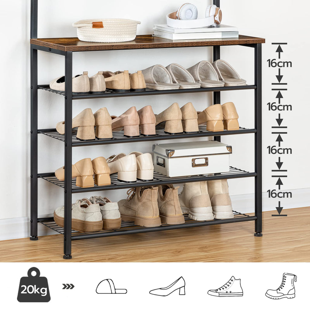 HOOBRO Hall Tree Coat Rack with Shoe Storage - Industrial Metal Frame