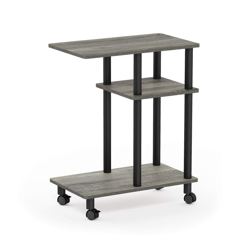 Furinno TURN-N-TUBE Side Table, 3-Tier C-Shape End Table with Wheels, Toolless Assembly Night Stand, Bedside Table with Open Shelf, for Living Room