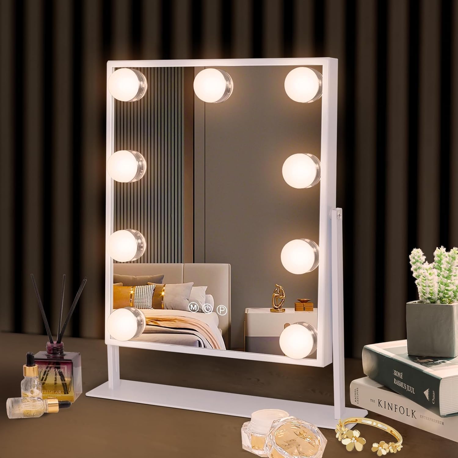 Hansong Hollywood Vanity Mirror with 9 LED Bulbs and 10X Magnification