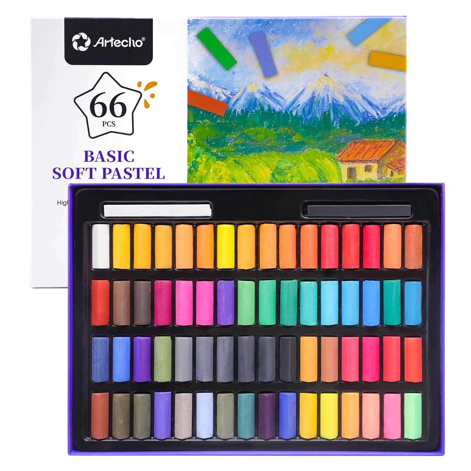 Artecho Soft Pastel Set – 66 Premium Square Chalks for Drawing