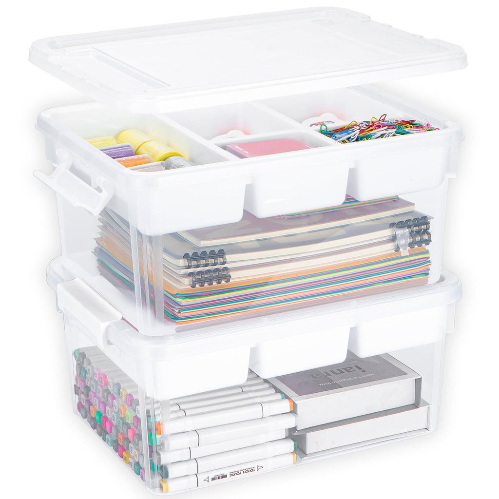 Creahaus 2-Pack 16L Stackable Craft Storage Boxes with Removable Tray