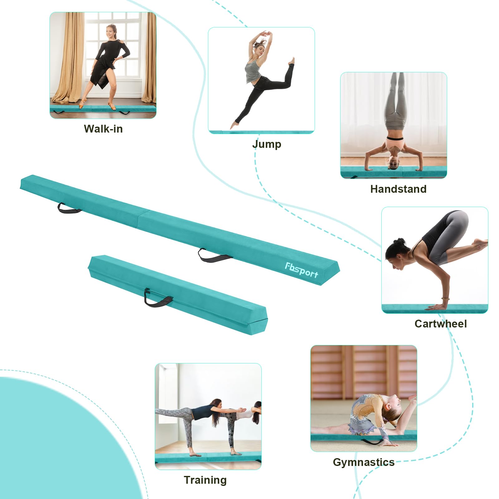 FBSPORT 270cm Folding Gymnastics Balance Beam - Flocked EVA Floor Beam