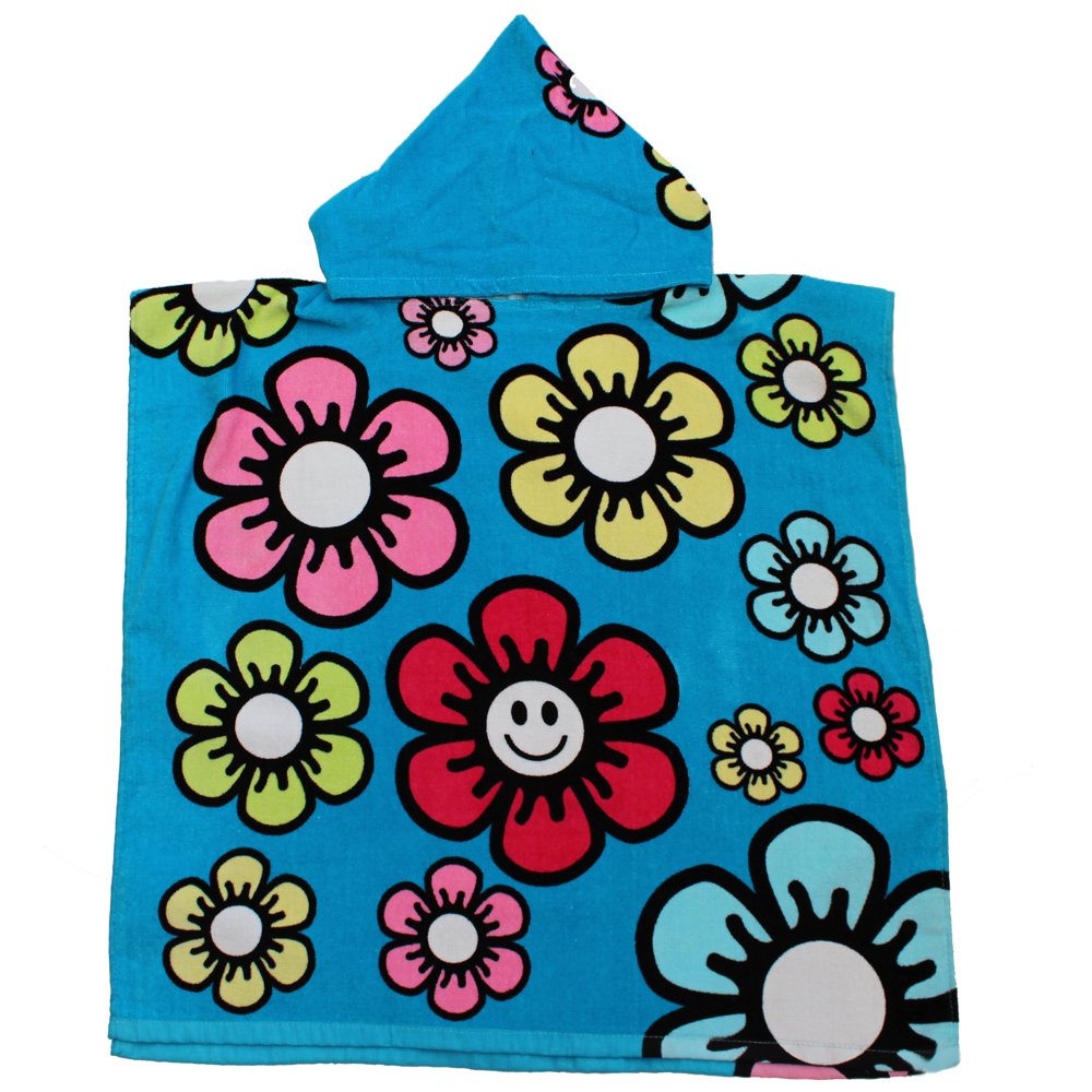 Poncho Buddy Kids Hooded Beach Towel – Blue Flower Cotton UPF 50+