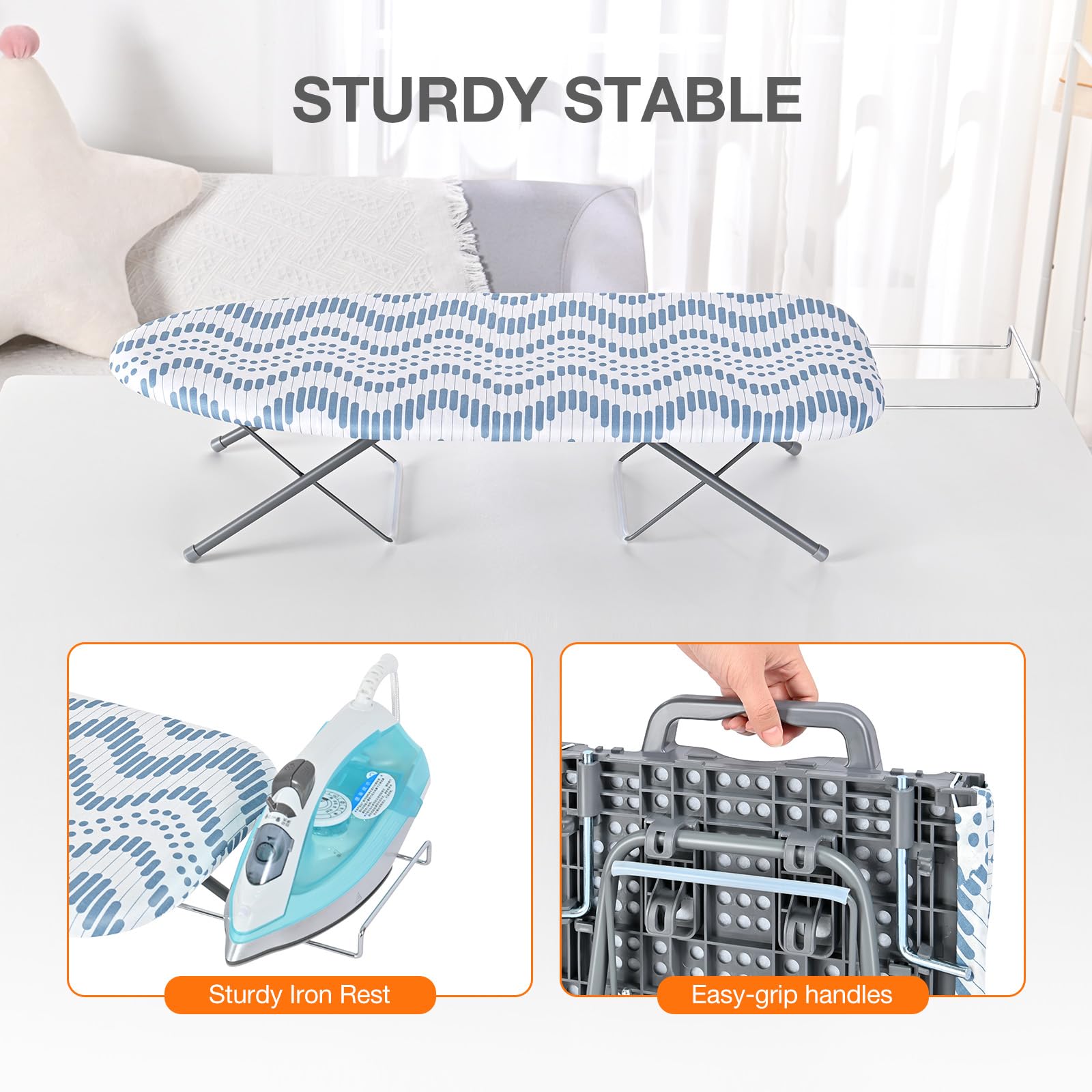 KINGRACK Foldable Tabletop Ironing Board with Iron Rest and Cotton Cover