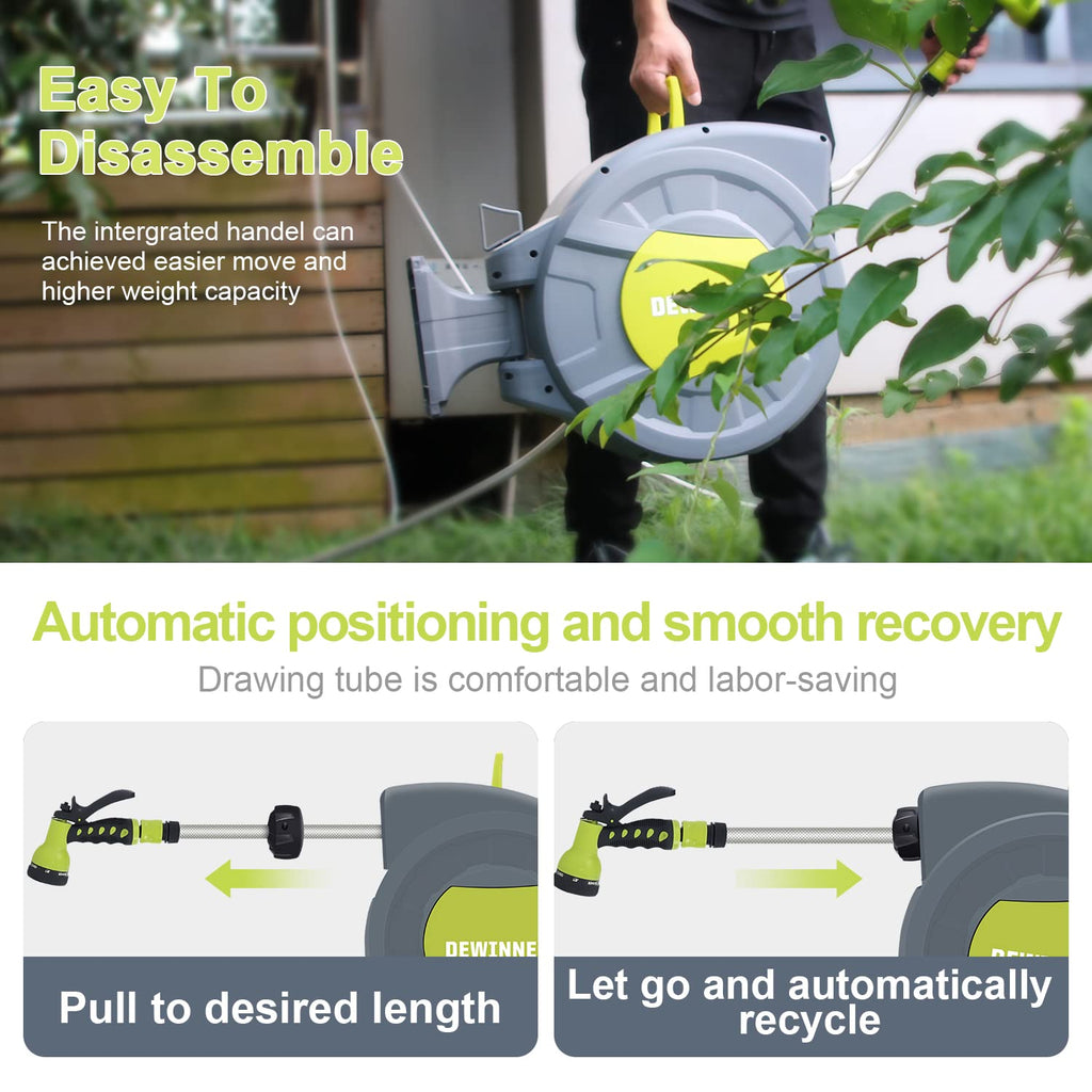 DEWINNER Wall Mount Garden Hose Reel | 20M Auto Rewind Hose Pipe