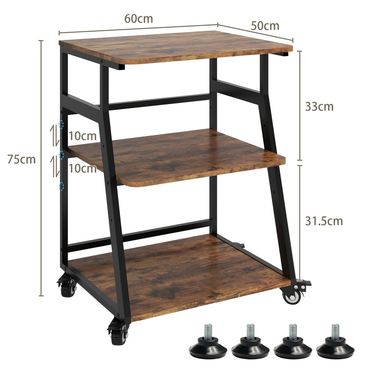 PUNCIA 60x50x75cm Printer Stand, 3 Tier Printer Table with Storage - image 2