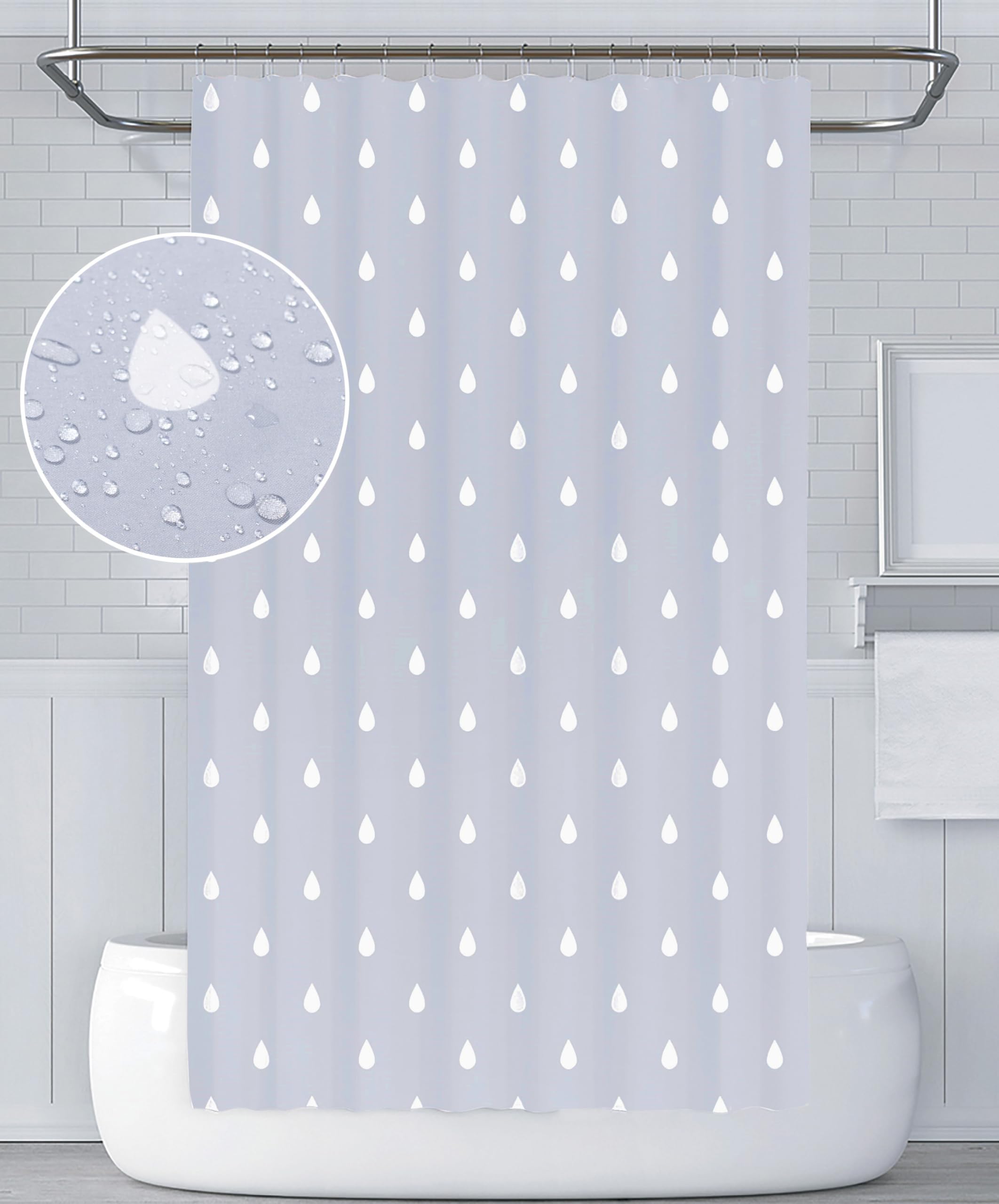 YOUNG DA Fabric Shower Curtain | Grey Water Droplets | Mold Resistant 72x72