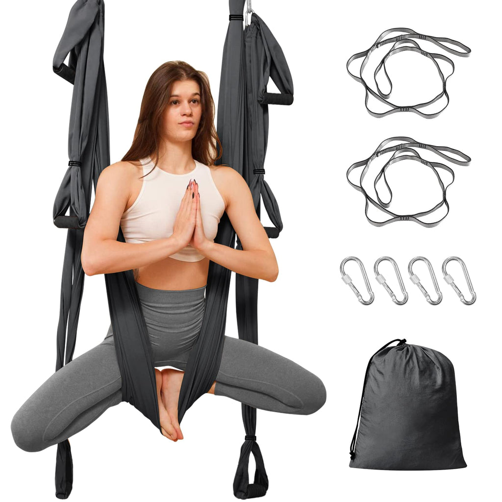 Leogreen Aerial Yoga Swing Set – 660lb Capacity Hammock Trapeze, Gray